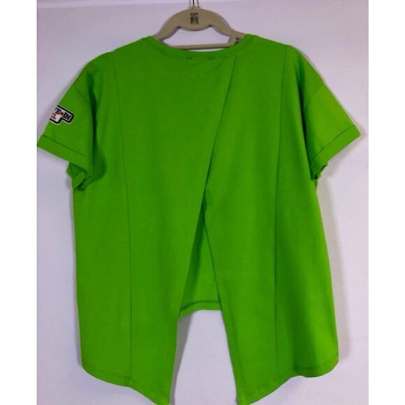 Vintage Y2K Neon Green Cutout Cotton Top Punk Retro Dopamine Size 2 Angie - Picture 3 of 10